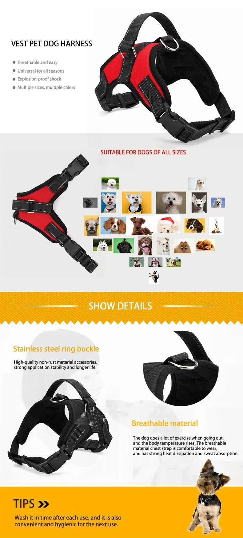 Dog Harness Quick Release Vest Pet Puppy Harness Nylon Material Breathable Pet Harness for Dog Adjustable Pet Outdoor Harness