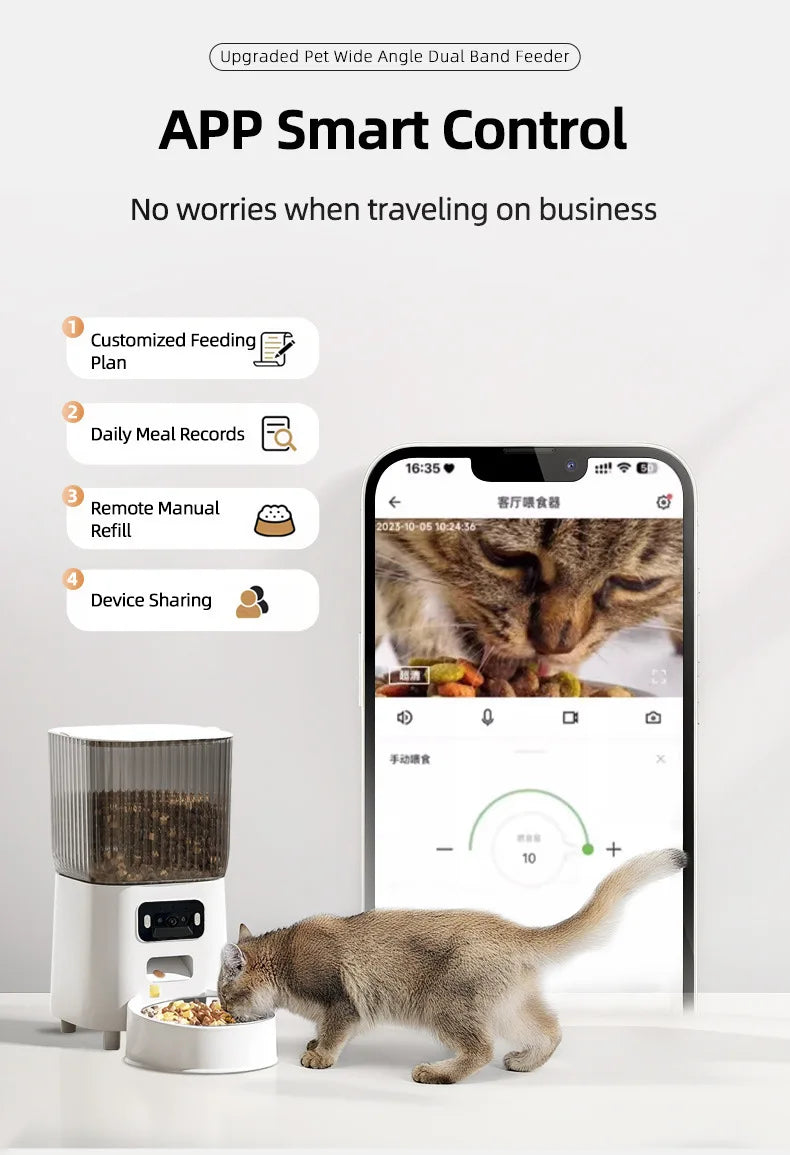 Automatic Cat Food Machine, 5G Wifi Connection, Pet Timed Intelligent Feeder with Preservation Function, Suitable for Cats/Dogs