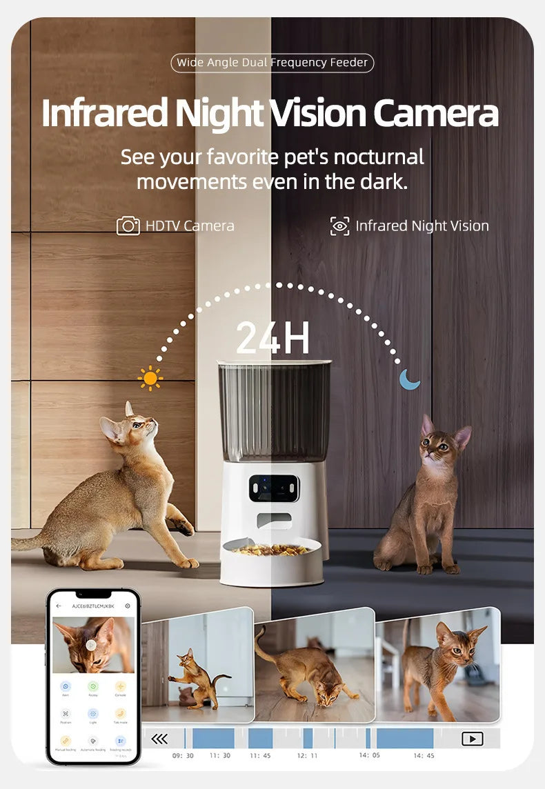 Automatic Cat Food Machine, 5G Wifi Connection, Pet Timed Intelligent Feeder with Preservation Function, Suitable for Cats/Dogs