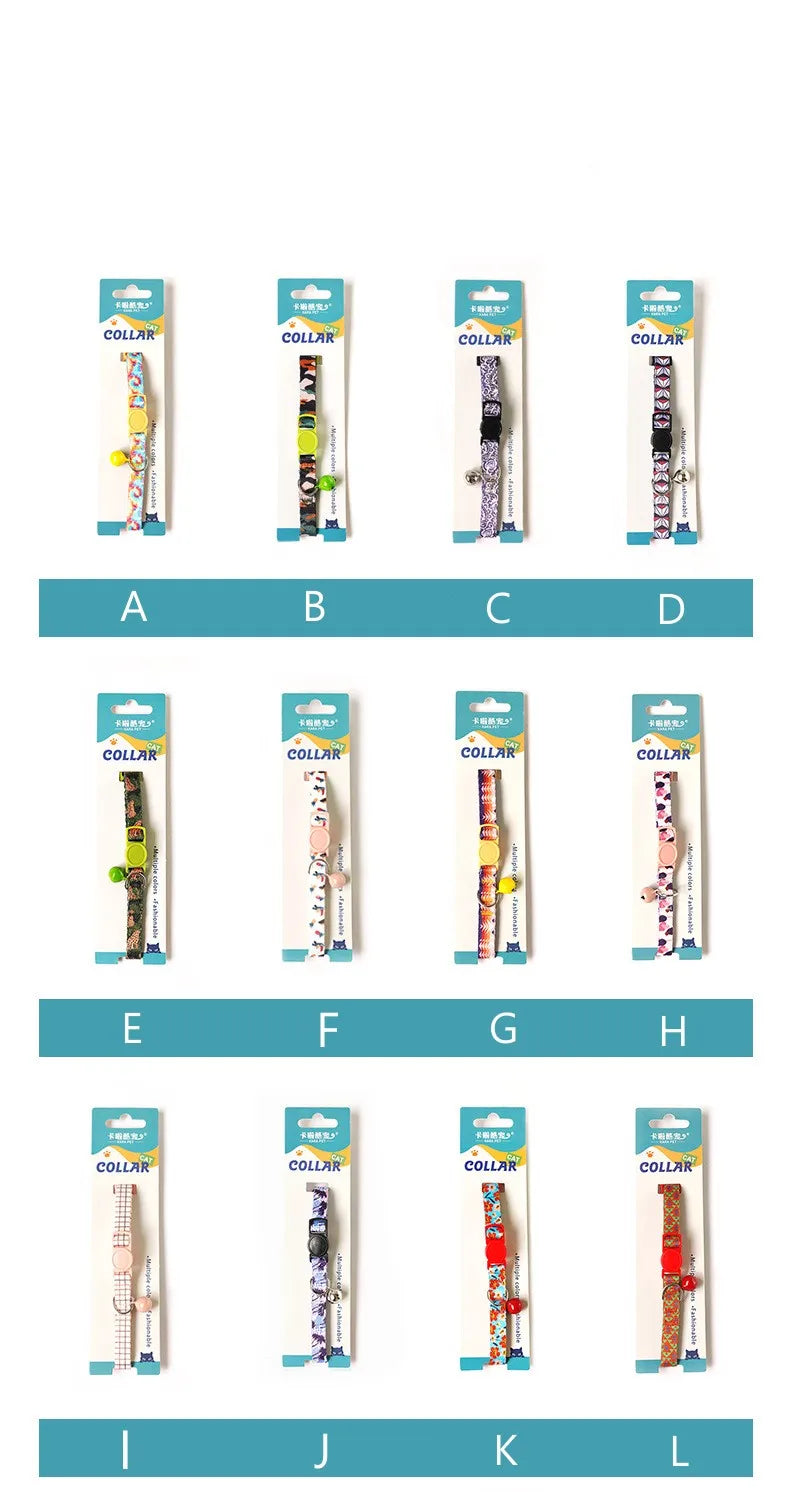 Cat Collar Colorful Flower Printed Pet Collar Adjustable Safety with Bell Ring Necklace for Cat Puppy Small Dog Pet Accessories