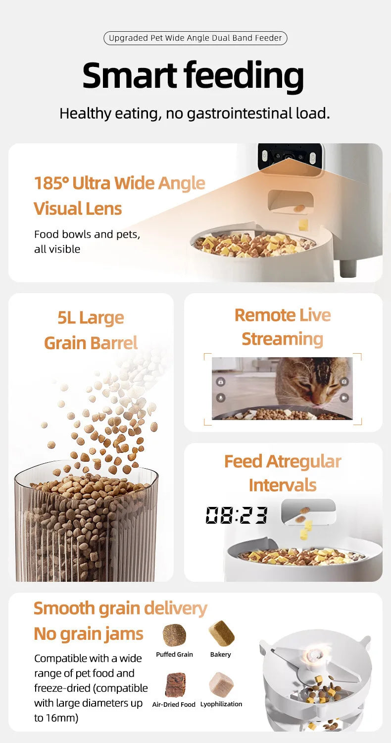 Automatic Cat Food Machine, 5G Wifi Connection, Pet Timed Intelligent Feeder with Preservation Function, Suitable for Cats/Dogs