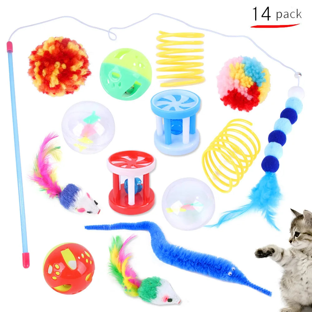 Cat Toy Set Interactive Play Kitten Toys for Indoor Cats Fun Exercise Entertainment Pet Fishing Rod Teaser Wand Plush Mouse