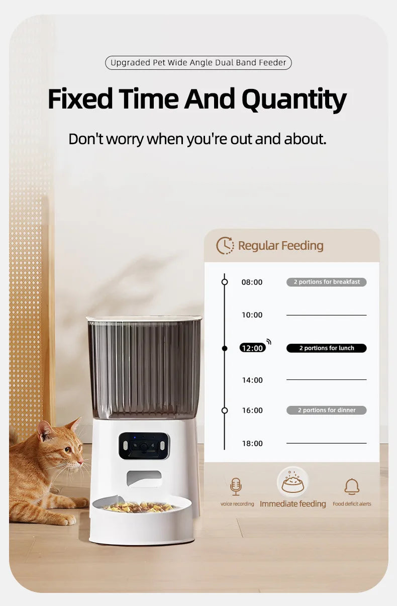 Automatic Cat Food Machine, 5G Wifi Connection, Pet Timed Intelligent Feeder with Preservation Function, Suitable for Cats/Dogs
