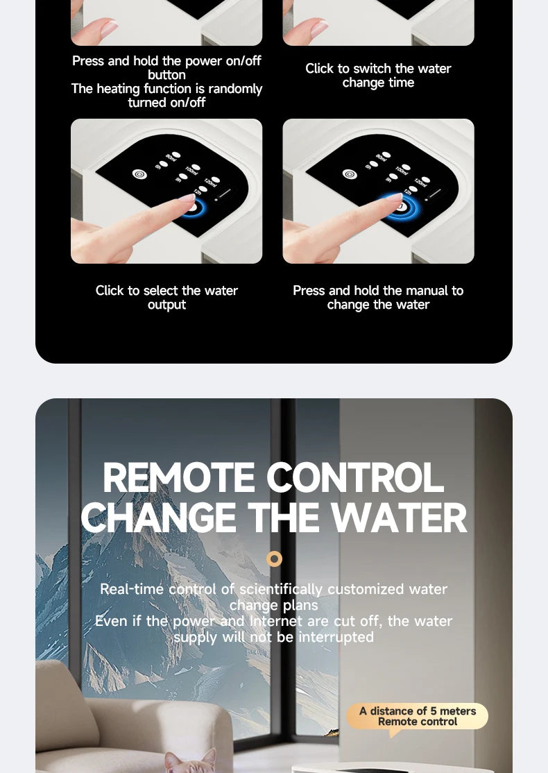 Water Fountain For Ceramic Cats: 28°C Heated Dual-Tank Design for Constant Fresh Water & Wireless remote Use 4.5L Cat Water Feed