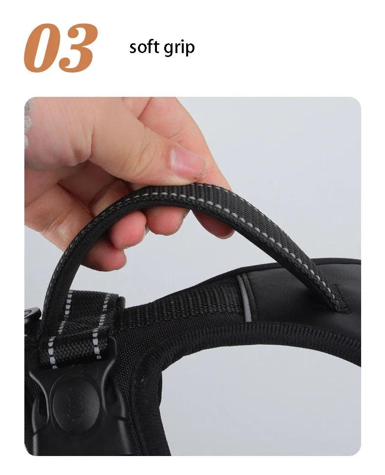 Dog Harness,No Pull Harness,Reflective No-Choke Pet PU Vest,Adjustable Soft Padded Pet Vest with Handle for Small To Large Dogs
