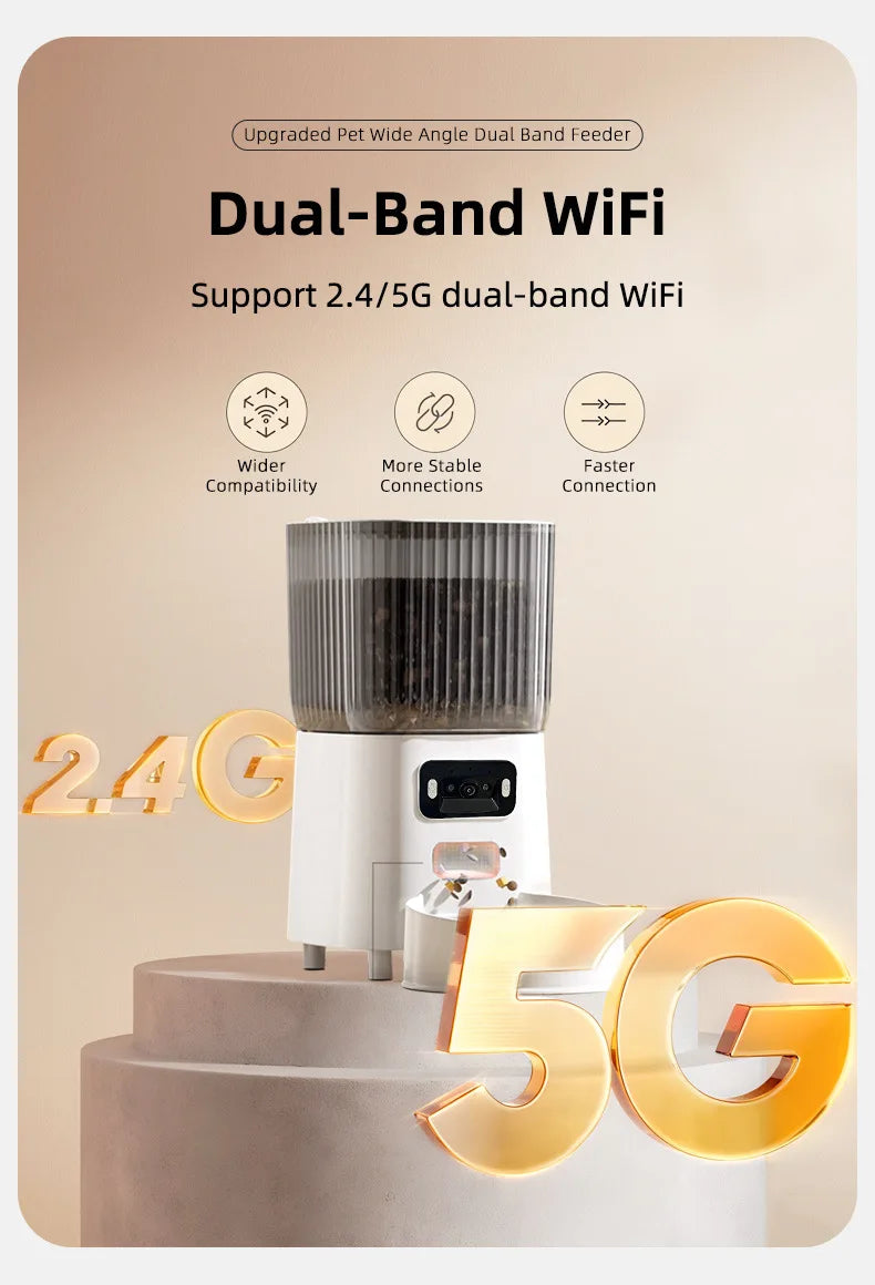 Automatic Cat Food Machine, 5G Wifi Connection, Pet Timed Intelligent Feeder with Preservation Function, Suitable for Cats/Dogs