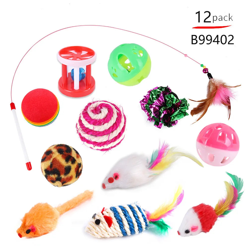 Cat Toy Set Interactive Play Kitten Toys for Indoor Cats Fun Exercise Entertainment Pet Fishing Rod Teaser Wand Plush Mouse