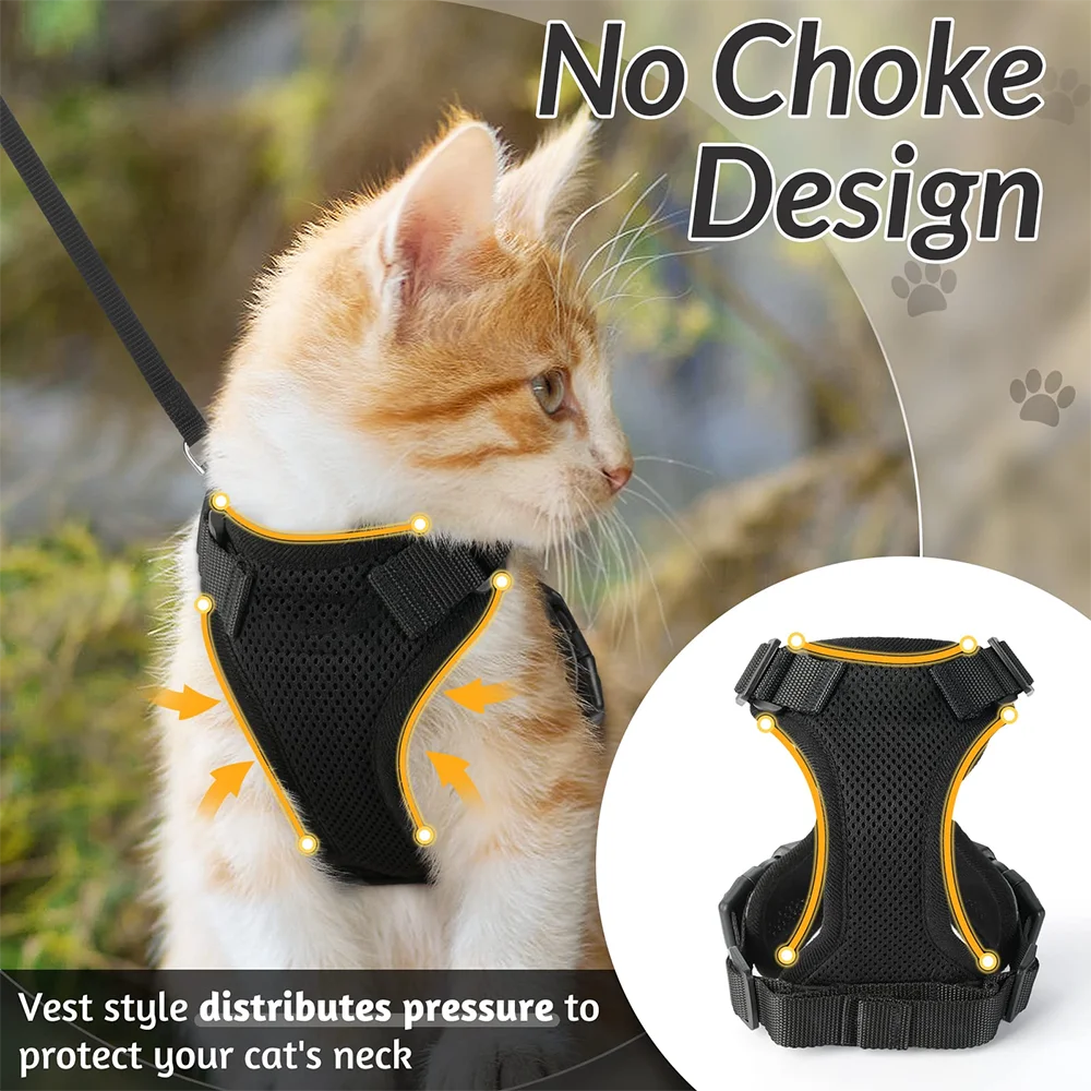 Cat Harness and Leash for Walking, Escape Proof Soft Adjustable Vest Harnesses for Cats, EasyControl