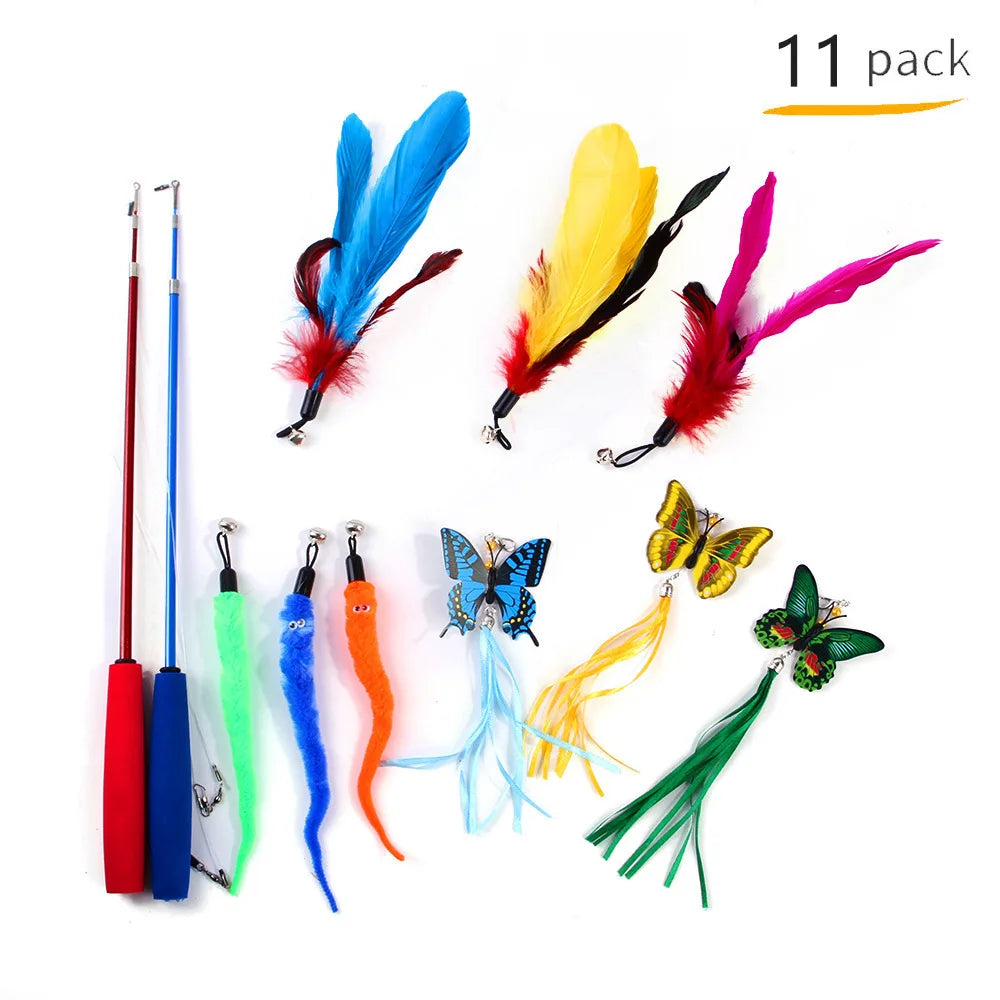 Cat Toy Set Interactive Play Kitten Toys for Indoor Cats Fun Exercise Entertainment Pet Fishing Rod Teaser Wand Plush Mouse