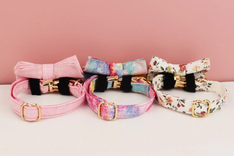 Cat Collar Bowknot Adjustable Safety Personalized pet collar Customized Name Soft