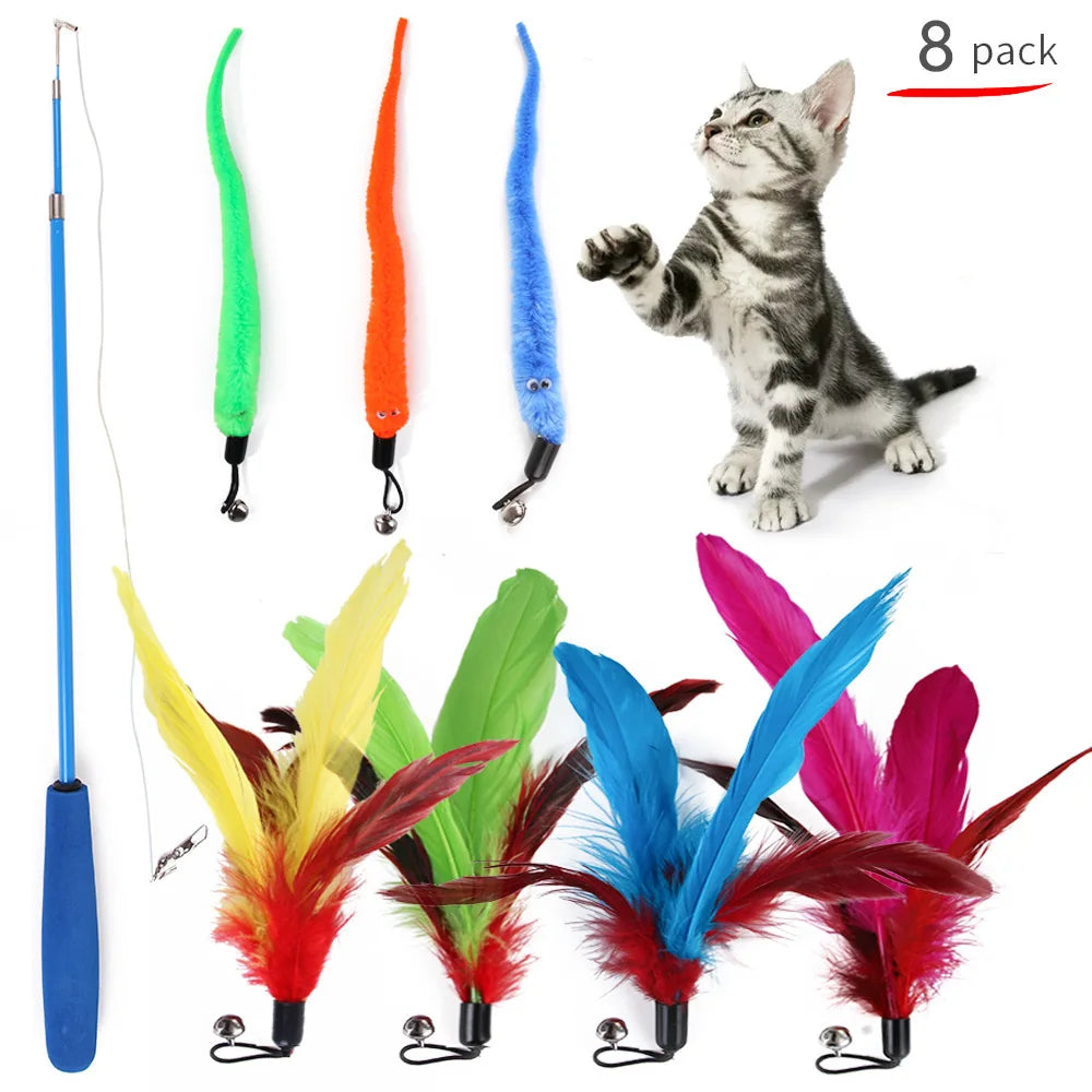 Cat Toy Set Interactive Play Kitten Toys for Indoor Cats Fun Exercise Entertainment Pet Fishing Rod Teaser Wand Plush Mouse