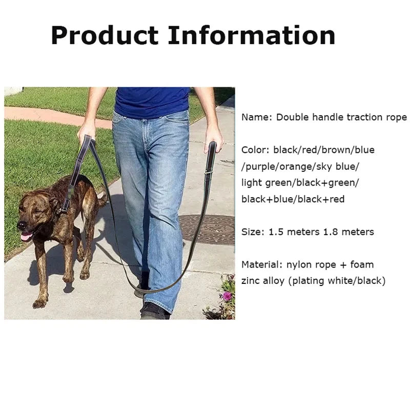 Dog Leashes Outdoor Travel Dog Training Chain Heavy Duty Double Handle Lead for Greater Control Safety Training Dual Handle