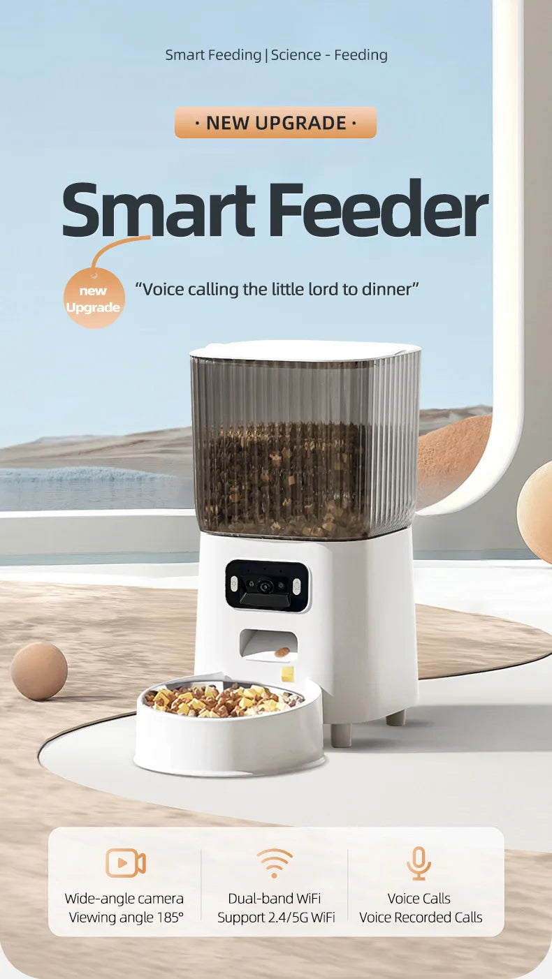 Automatic Cat Food Machine, 5G Wifi Connection, Pet Timed Intelligent Feeder with Preservation Function, Suitable for Cats/Dogs