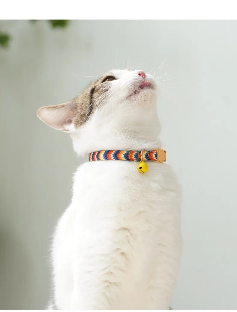 Cat Collar Colorful Flower Printed Pet Collar Adjustable Safety with Bell Ring Necklace for Cat Puppy Small Dog Pet Accessories