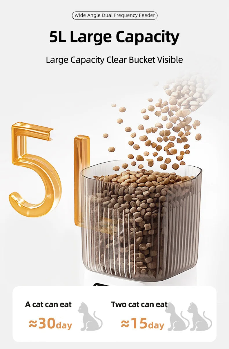 Automatic Cat Food Machine, 5G Wifi Connection, Pet Timed Intelligent Feeder with Preservation Function, Suitable for Cats/Dogs