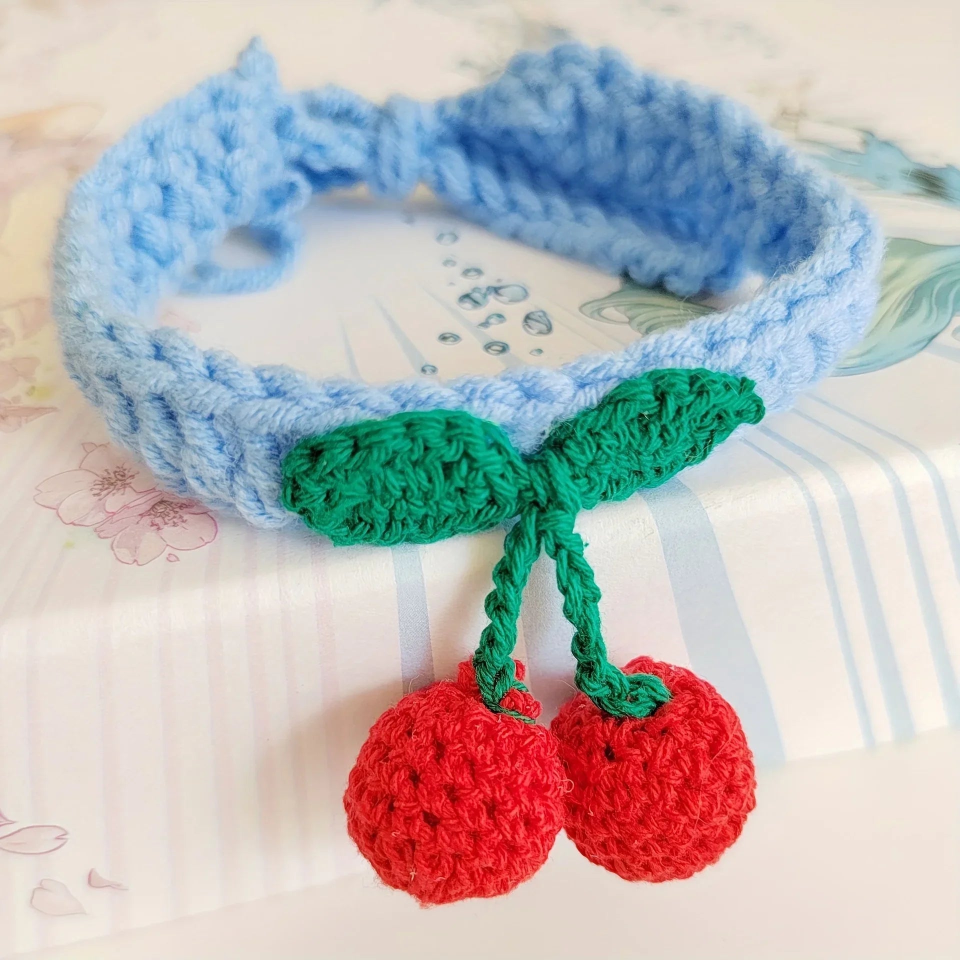 Pet Collar Handmade Knitted Cat Collar With Cherry Decor Cute Cat Necklace Cat Supplies ошейник для кошек  para gatos accesorios