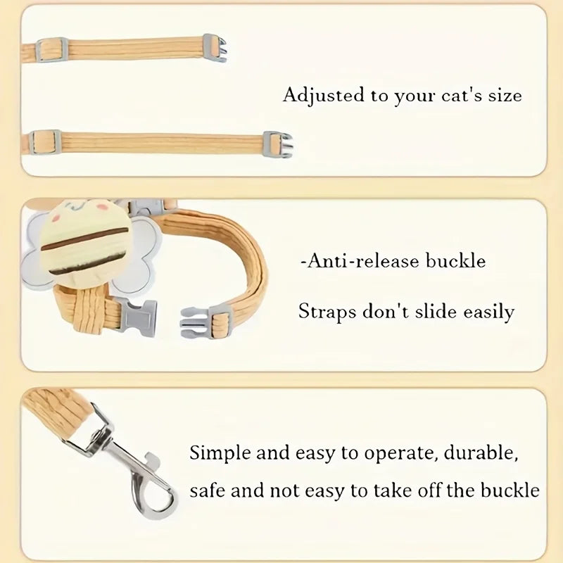 Cat Harness Set with Anti-Escape Leash, H-Shaped Red Adjustable Harness for Cats