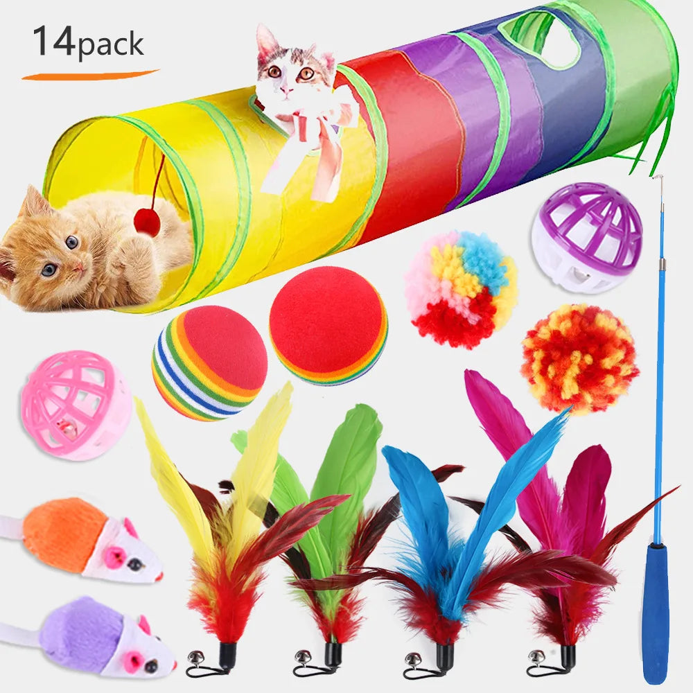 Cat Toy Set Interactive Play Kitten Toys for Indoor Cats Fun Exercise Entertainment Pet Fishing Rod Teaser Wand Plush Mouse