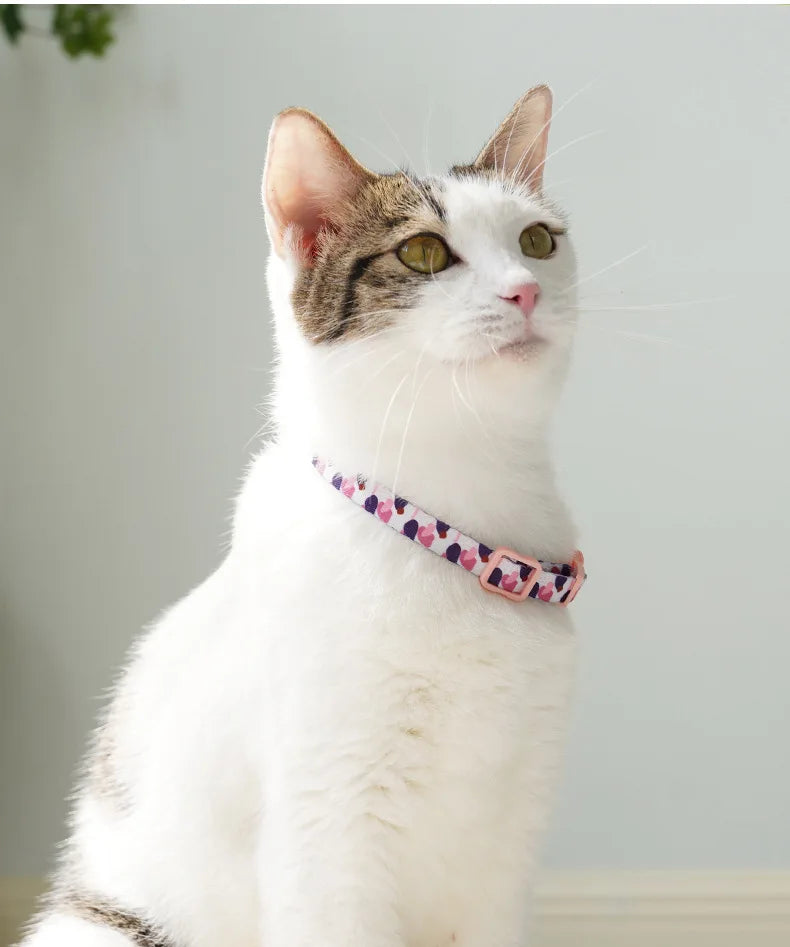 Cat Collar Colorful Flower Printed Pet Collar Adjustable Safety with Bell Ring Necklace for Cat Puppy Small Dog Pet Accessories