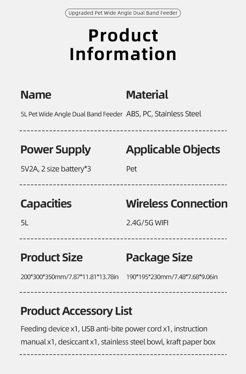 Automatic Cat Food Machine, 5G Wifi Connection, Pet Timed Intelligent Feeder with Preservation Function, Suitable for Cats/Dogs