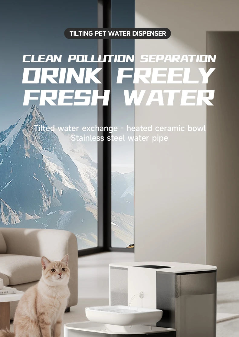 Water Fountain For Ceramic Cats: 28°C Heated Dual-Tank Design for Constant Fresh Water & Wireless remote Use 4.5L Cat Water Feed