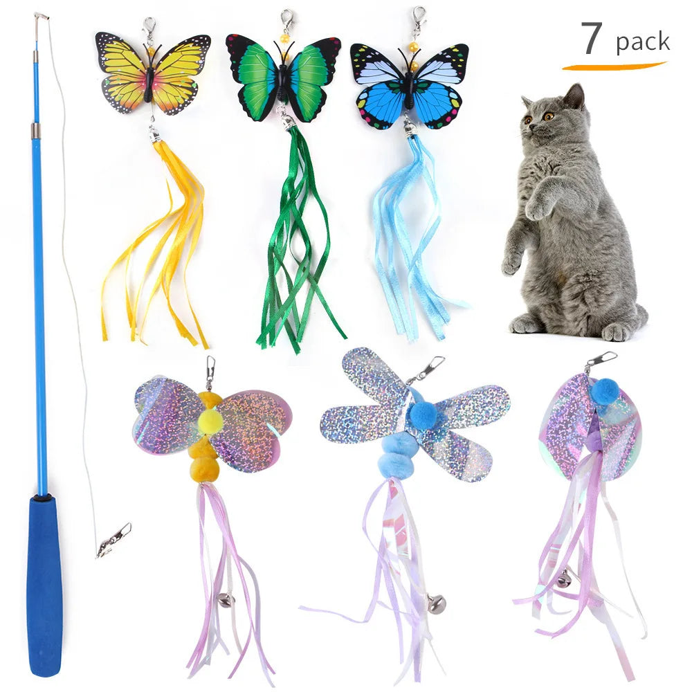 Cat Toy Set Interactive Play Kitten Toys for Indoor Cats Fun Exercise Entertainment Pet Fishing Rod Teaser Wand Plush Mouse