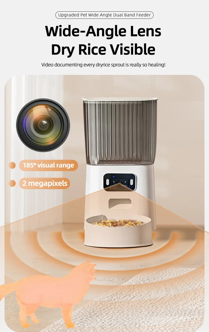 Automatic Cat Food Machine, 5G Wifi Connection, Pet Timed Intelligent Feeder with Preservation Function, Suitable for Cats/Dogs