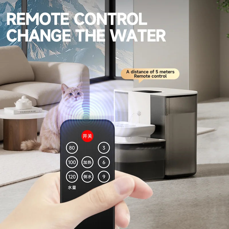 Water Fountain For Ceramic Cats: 28°C Heated Dual-Tank Design for Constant Fresh Water & Wireless remote Use 4.5L Cat Water Feed