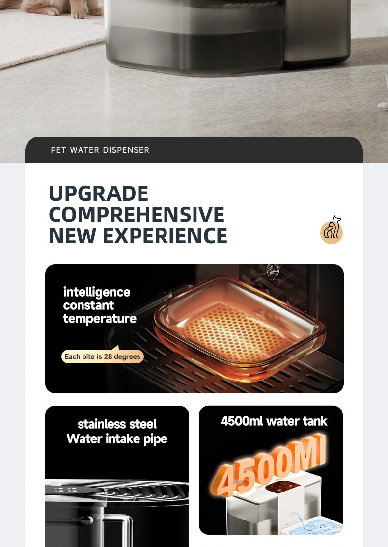 Water Fountain For Ceramic Cats: 28°C Heated Dual-Tank Design for Constant Fresh Water & Wireless remote Use 4.5L Cat Water Feed