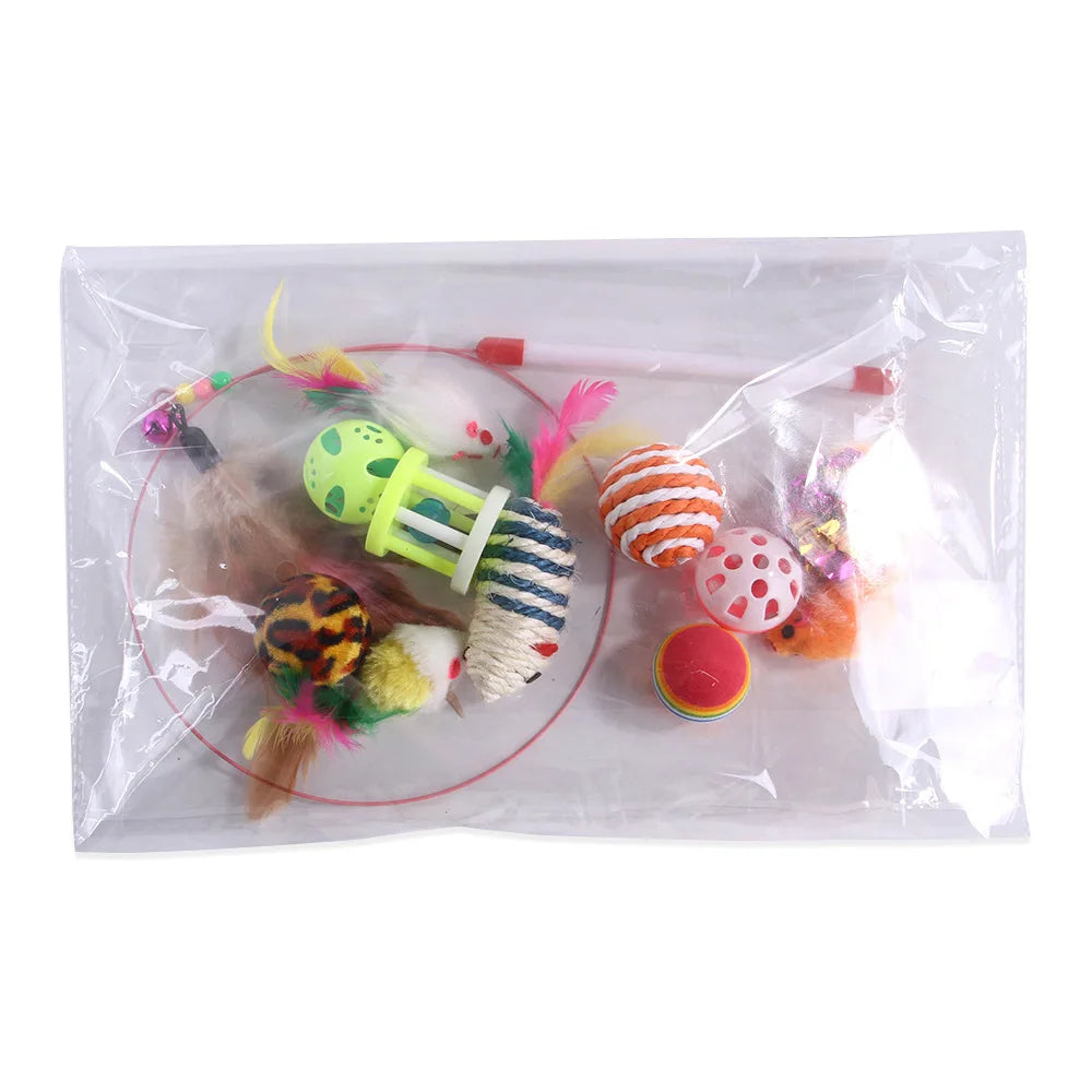 Cat Toy Set Interactive Play Kitten Toys for Indoor Cats Fun Exercise Entertainment Pet Fishing Rod Teaser Wand Plush Mouse