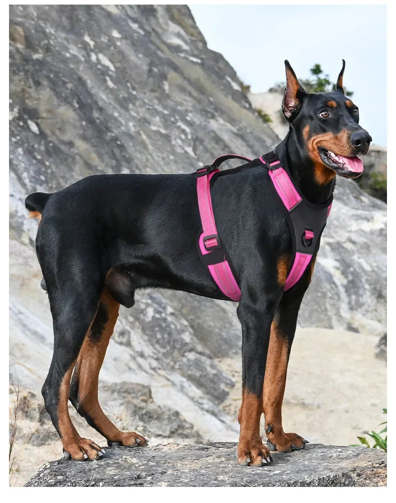 Dog Harness,No Pull Harness,Reflective No-Choke Pet PU Vest,Adjustable Soft Padded Pet Vest with Handle for Small To Large Dogs