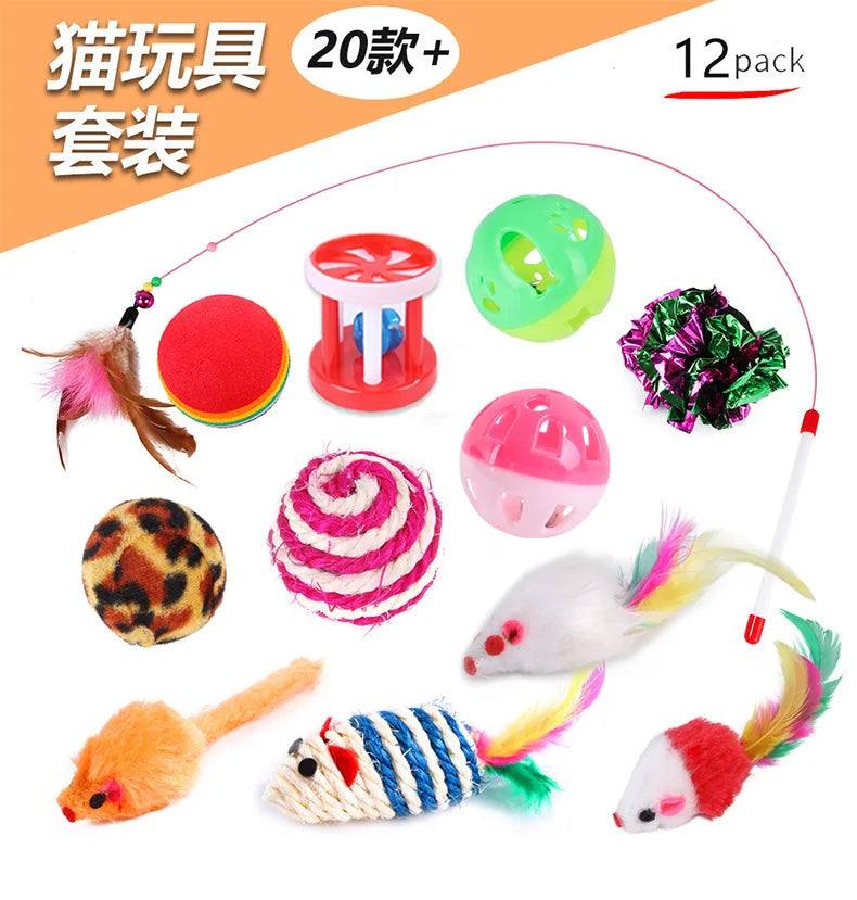 Cat Toy Set Interactive Play Kitten Toys for Indoor Cats Fun Exercise Entertainment Pet Fishing Rod Teaser Wand Plush Mouse