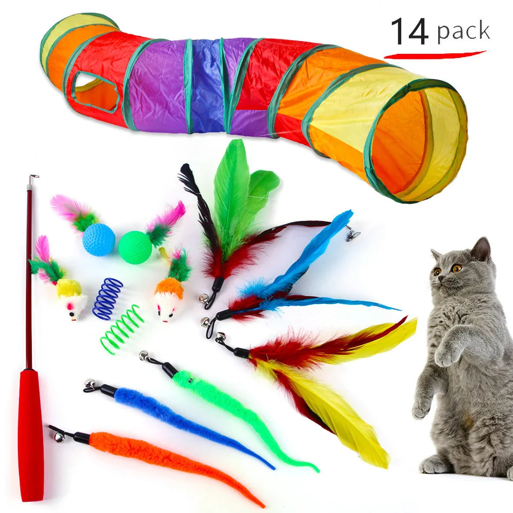 Cat Toy Set Interactive Play Kitten Toys for Indoor Cats Fun Exercise Entertainment Pet Fishing Rod Teaser Wand Plush Mouse