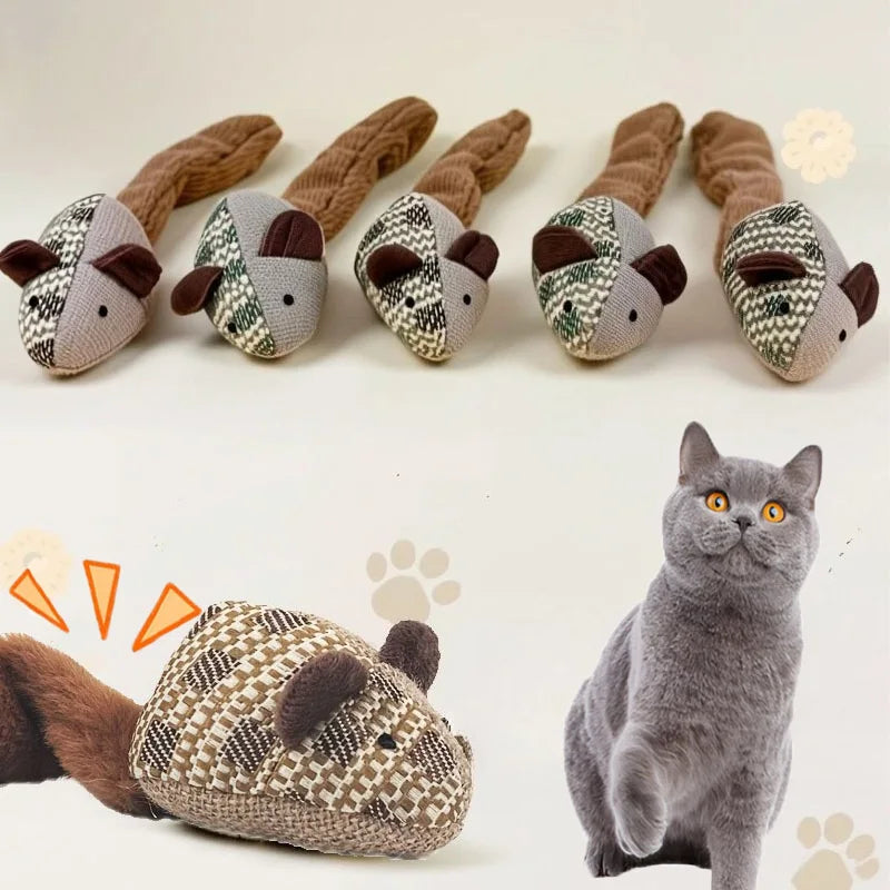 Cat Interactive Toys Funny Cat Teasing Toy Durable Kitten Self-Playing Kitten Toy Plush Mouse Cat toy Make Sounds Cat Toy